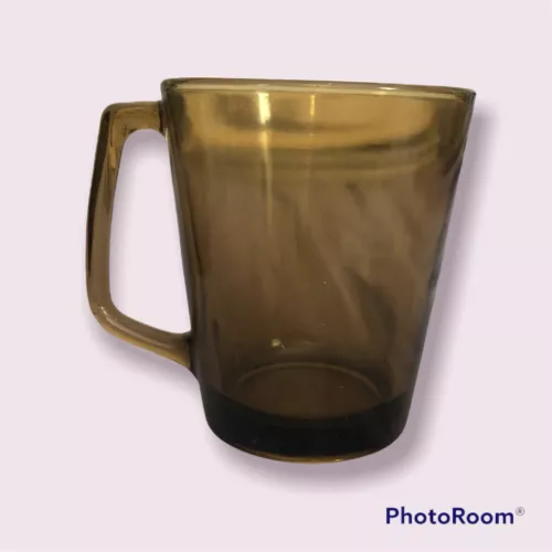 2 Pyrex Fireside Mugs Set Vintage 4" Corning 1400 Amber Brown Glass Coffee Tea