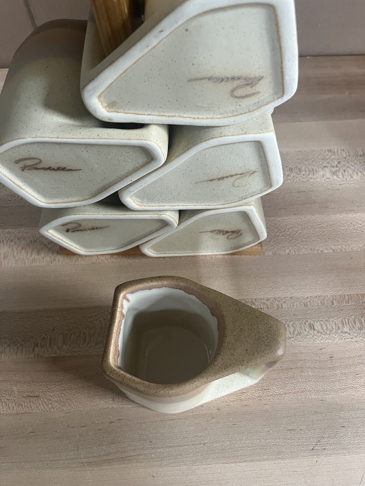 Vintage Rodolfo Padilla Coffee Mugs Set Of 6 With Wood Stand Drip Glaze