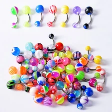 50Pcs Ball Belly Button Rings Colorful Surgical Steel Barbell Navel Piercing 14G