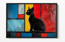 BLACK CAT IN CUBIST OIL PAINTING STYLE-FLOAT EFFECT FRAMED CANVAS WALL ART PRINT