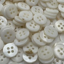 White Oyster Shell Clean Flat Face Shell Button Shirt Size 11mm 7/16"  4hole