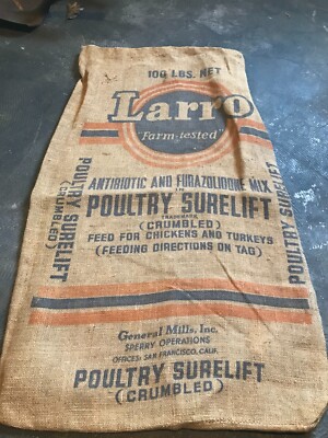 Vintage LARRO SURELIFT Chickens & Turkeys San Fransisco Calif burlap empty sack