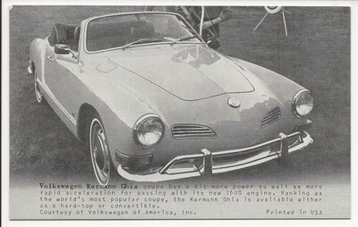 Volkswagen Karmann Ghia sports car Arcade Card Exhibit Supply Co.
