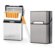 Cigarette Case Brushed Metal Cigarette Case with Magnetic Switch Flip Closure...