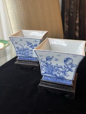 Pair Of Chinese Antique Blue & White Square-form Vases- Qing Dynasty