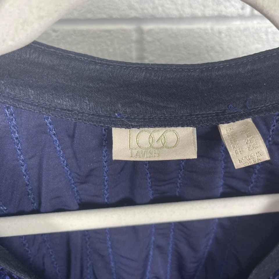 LOGO by Lori Goldstein Blue Crushed Velvet Open Front Cardigan Womens 1X Boho - Image 4 of 4