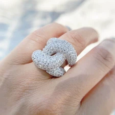 Huge Infinity Love Knot CZ 925 Sterling Silver Statement Cocktail Ring S6241