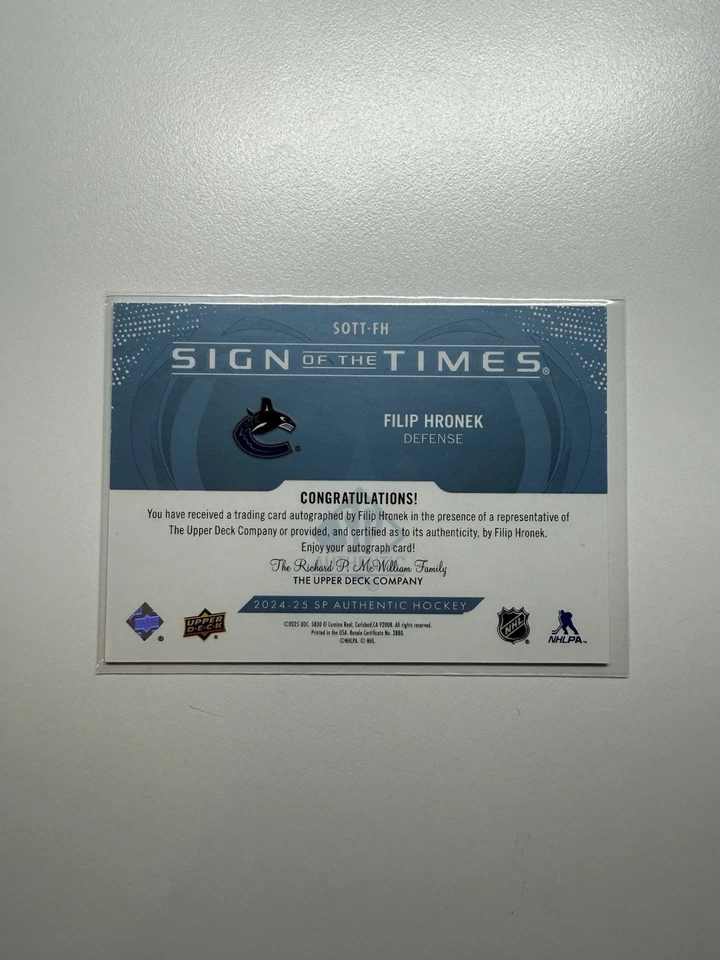 FILIP HRONEK 2024-25 SP AUTHENTIC SIGN OF THE TIMES - Image 2 of 2