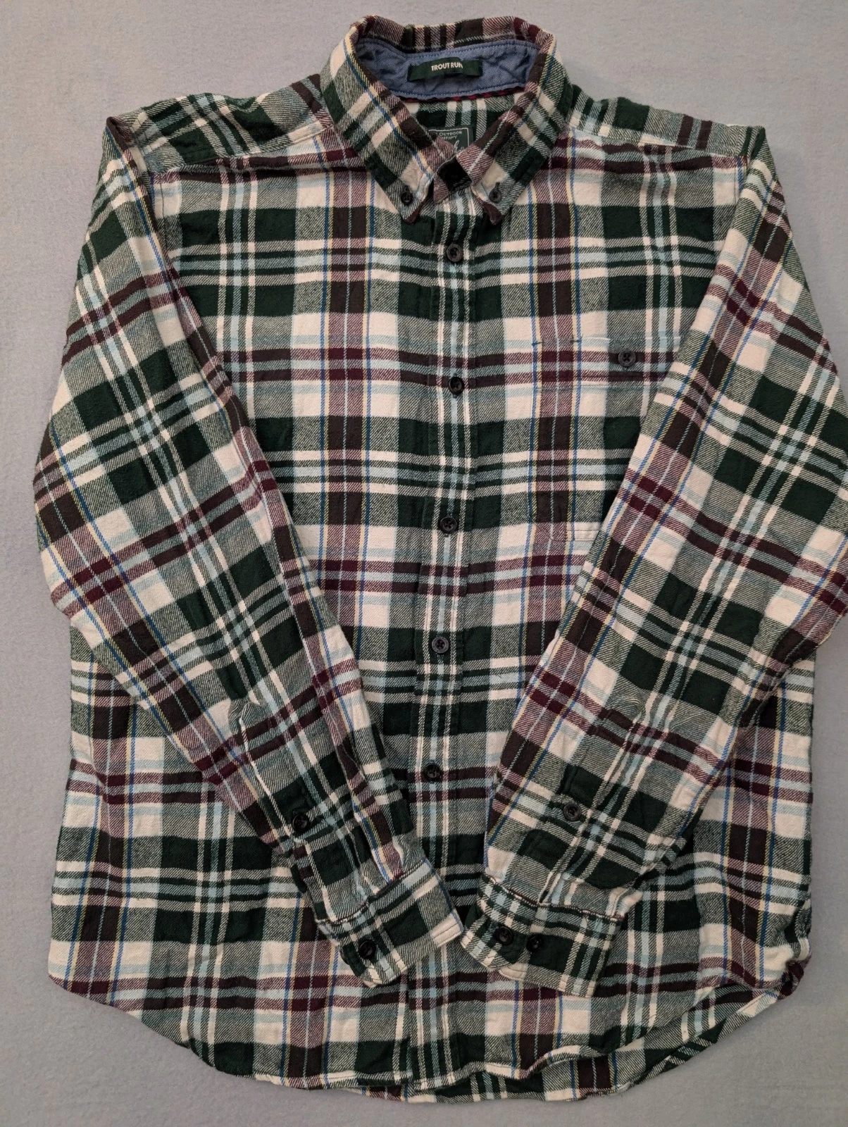 Woolrich Flannel Shirt Mens Medium Plaid Trout Run Outdoor Long Sleeve Button Up