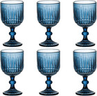 Blue Glasses Drinking Wine Water Goblets set of 6 Colored Stemware Vintage Glass