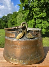 Antique Primitive Hammered Copper/Brass Pot Cauldron Kettle Forged Dovetail Seam