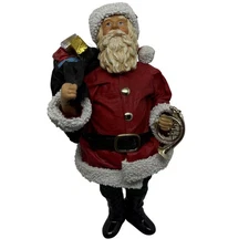 Vintage Santa Claus Figure Holding Sack of Gifts and French Horn Christmas Decor