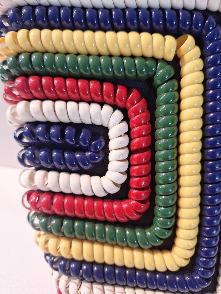 Bolsa de mão vintage década de 1940 cabo telefônico arco-íris multicolorida rara - Imagem 3 de 4
