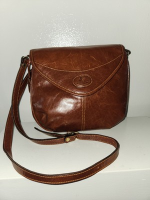Jane Shilton Brown Glazed Leather Crossbody Bag*Leather Logo*Good Condition 
