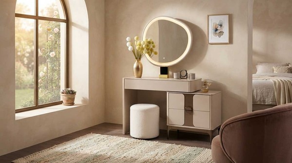Schminktisch Set Beige Modern Luxus Spiegel Hocker Frisiertisch-image