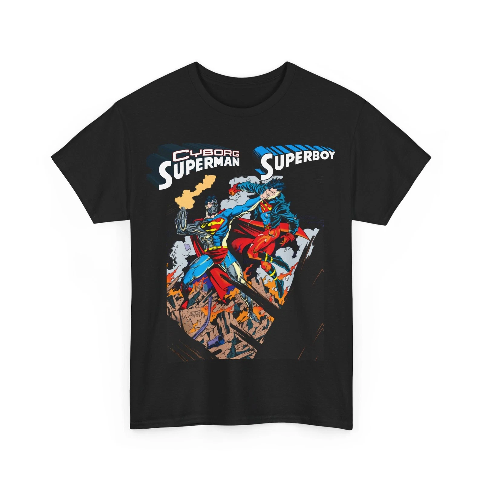 Cyborg Superman Vs Superboy T-Shirt - Tom Grummett Art - DC Comics