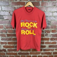 Vintage Screen Stars Best Shirt Mens Medium Red Rock And Roll Slogan USA 90s