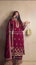 Party Wear Natral Crep Silk Maroon Salwar Kameez With Dupatta For Women  Girls