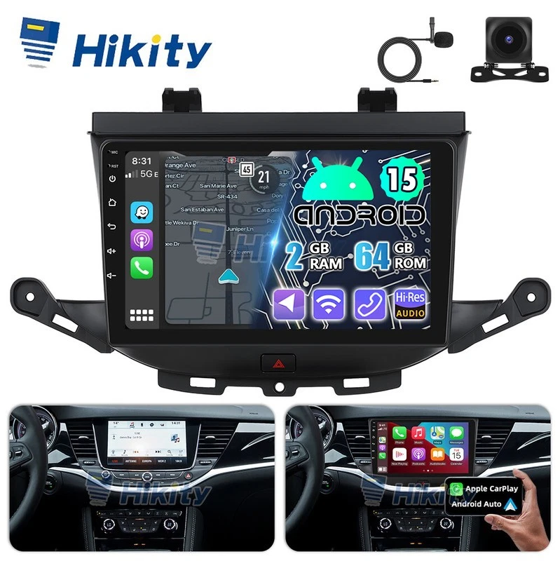 HIKITY Radio Coche 9" Android 15 CarPlay Para Opel Astra K 2015-2022 GPS Navi RDS Cámara