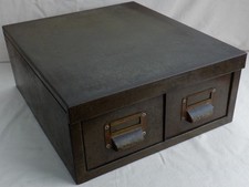 Vintage Industrial Metal Office 2 Drawer Index Card Filing Cabinet Mid Century