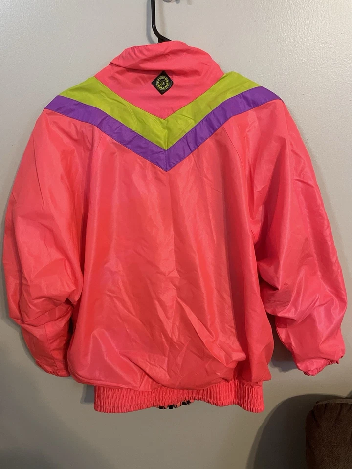 VTG 80’s Ocean Pacific OP Neon Windbreaker Reversible Full Zip Size Medium Rare - Image 2 of 4