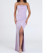 Windsor Strapless Formal Gown Sz XS Lilac Ruched High Slit NWT