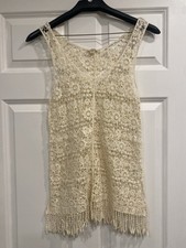 Timing Cream Crochet Fringe Top Dress Or Beach Cover-up Size Small / Medium