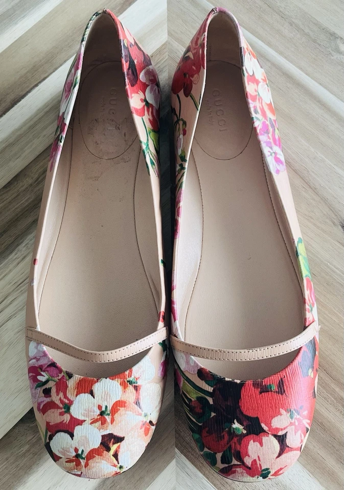 GUCCI Shangai Piel de becerro Estampado Flores Ballet Pisos Multicolor Rosa Albaricoque Talla 39.5 Foto 2 de 4