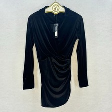 Fashion Nova Aria Velvet Mini Shirt Dress Black Long Sleeve Party Sexy Fall XS