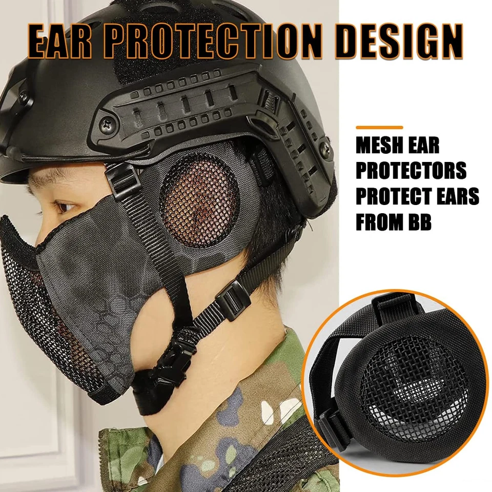 Airsoft Mask with Goggles, Foldable Half Face Airsoft Mesh Mask with Ear Prot... - Image 2 of 4
