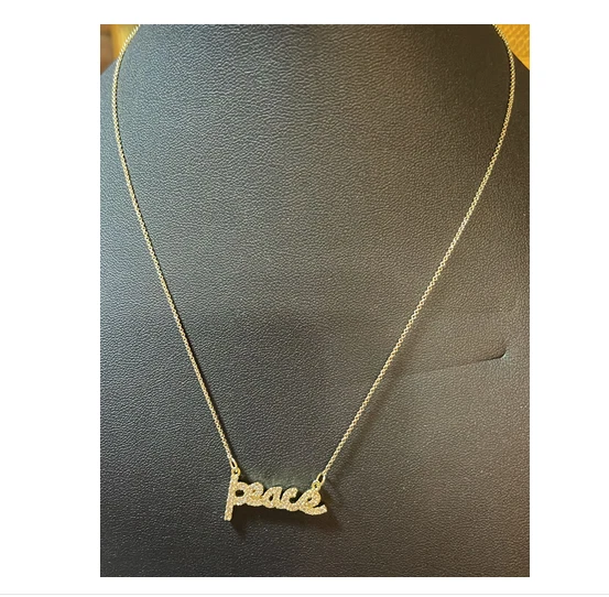 Lisa Freede Peace Script Necklace, Brand New, $93 Retail, Gold Tone, J81 — 第 2/3 张图片