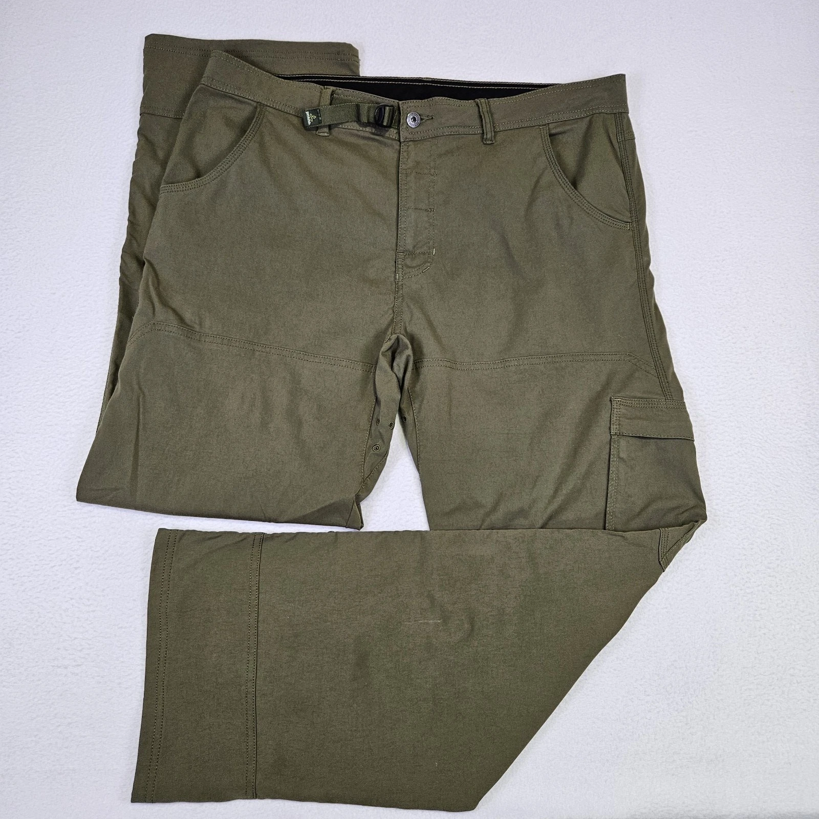 Prana Breathe Cargo Pant Mens XXL Convertible Green Nylon Stretch Belt Hiking