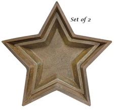 NEW Primitive Farmhouse MUSTARDSTAR NESTING TRAYS Textured Wood 12.5" D & 9.5" D