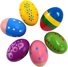 Easter Colorful Wood Egg Shaker Set (6 Pcs), Wooden Hand Shakers Musical Mara...
