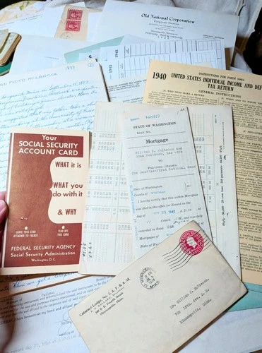 Vintage Ephemera Letters 1920s-80s Life, Mortgage, Taxes, Death Holbrook Family