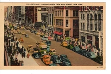 Aerial View-Busy Fifth Avenue Street Scene-New York City-Vintage 1947 Postcard