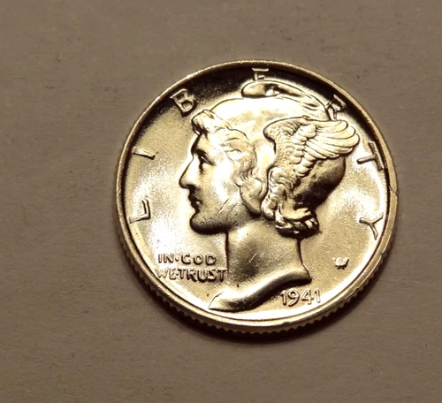 1941 MERCURY DIME, GEM BU