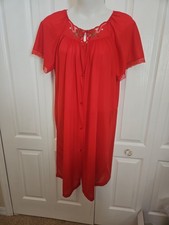 Kelly Reed Vintage Red Robe Nylon Embroidered Sleepwear Gown Large Y2K