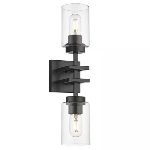 Golden Lighting Tribeca 2-Light Matte Black Wall Sconce 19" x 4.5" Glass Shades - Picture 5 of 7