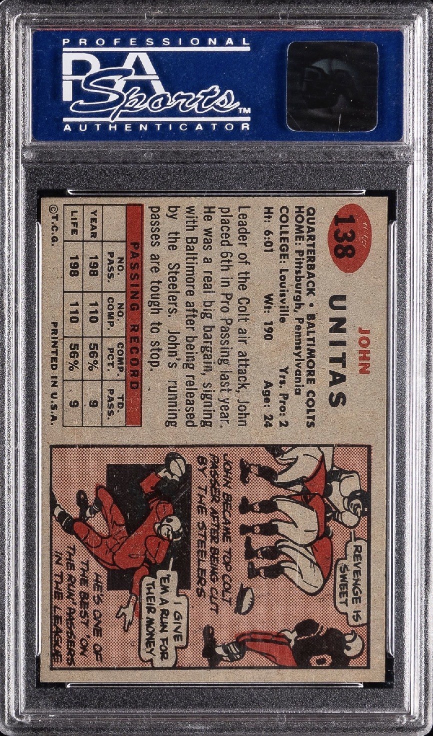 1957 Topps Johnny Unitas RC #138 PSA 9 (oc) MINT “POP 9” Super High Value Card view 2