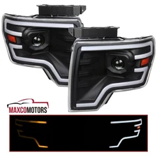 Black Projector Headlights Fits 2009-2014 Ford F150 Switchback LED Signal Tube
