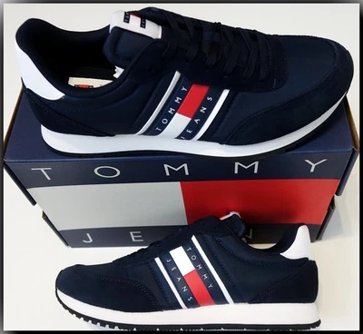 Tommy Hilfiger Jeans Herren Schuhe Sneaker Schnürschuh Leder Dark Navy NEU!
