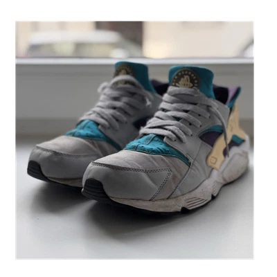 Nike Air Huarache Herren Sneaker grau/türkis/lila/beige Stoff EU 47,5 Low Top - Bild 1 von 4