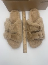 Womens Open Toe Sandal Cozy Lining Faux Fur Slide Slipper Tan 8.5