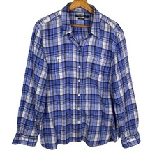 Lauren Ralph Lauren Women Long Sleeve Button Up Shirt Sz XL Blue Cotton Classic