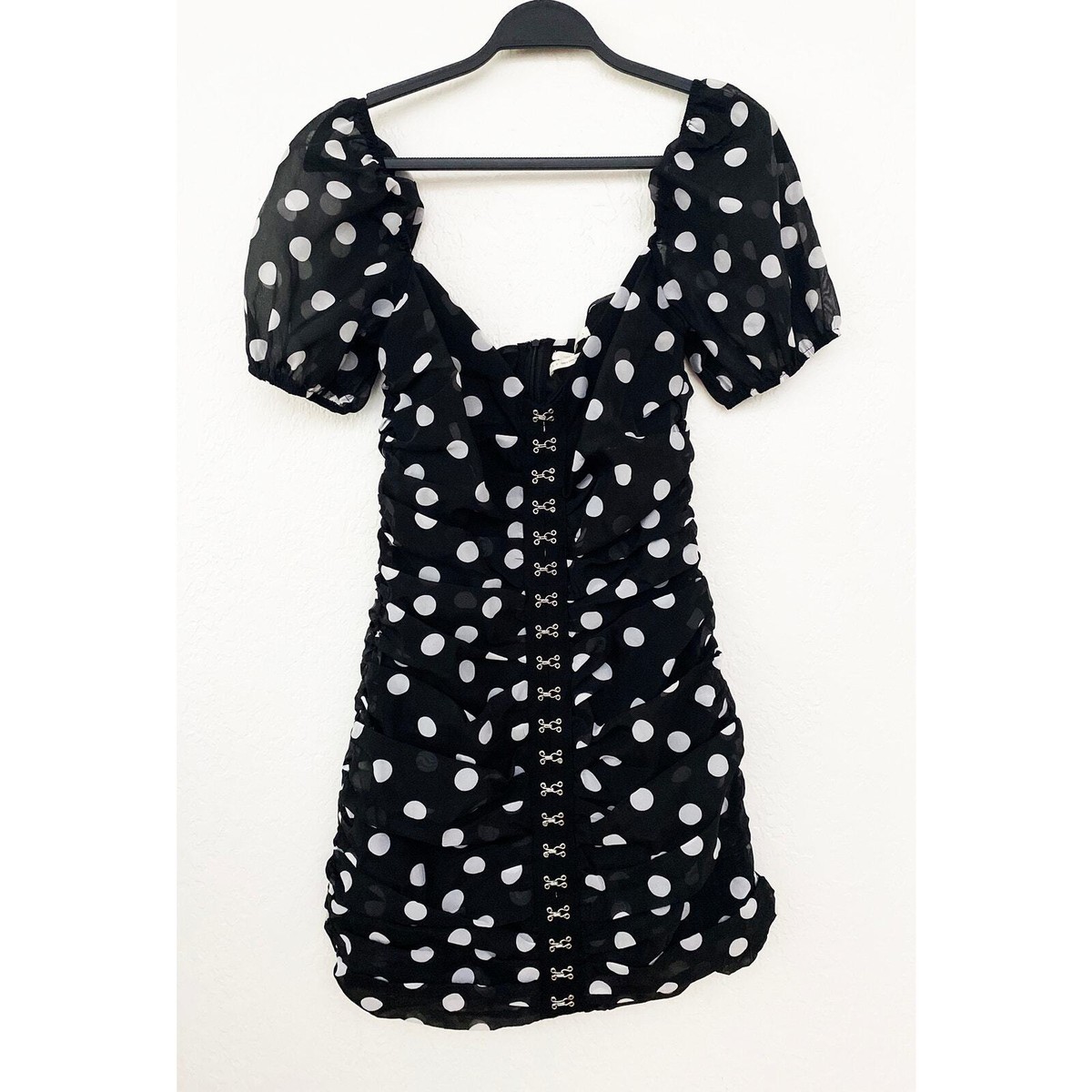 urban outfitters black puff sleeve dress Women's Skye Polka Dot Mini White Small slightly flared hem madison and mallory Women's Long Sleeve Dresses Choose Your Flavor:Chocolate mousse fresh fruit