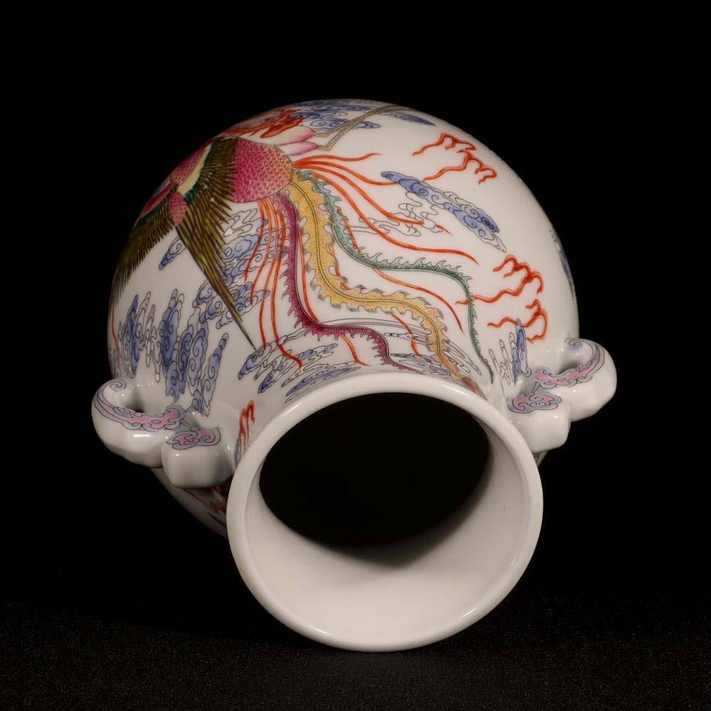 Pair Yongzheng Signed Old Chinese Colour Enamel Vase W/dragon
