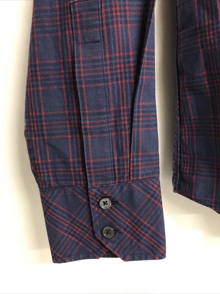 Men's Zachary Prell Plaid Cotton Blue Long Sleeve Button Up Shirt - Image 4 of 4