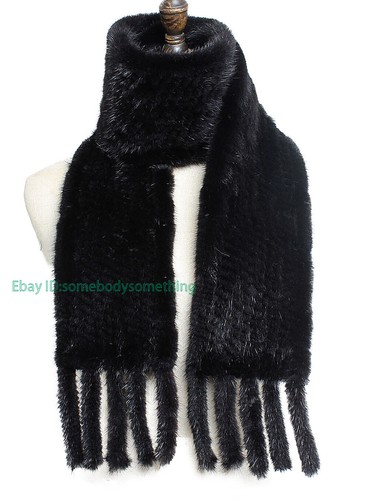 100% Real Mink Fur Long Scarf Women Hand Knitted Winter Warm Fur Shawl/Wrap HOT - Picture 7 of 25
