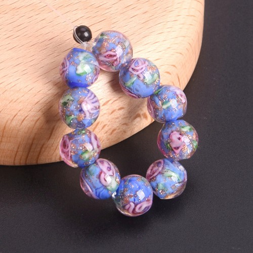 10pcs 8mm Round Golden Foil Flower Handmade Lampwork Glass Loose Beads - Picture 11 of 16